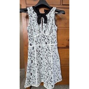 Victoria's Secret 8 Lace Dress White Black Bow Open Back Flirty Feminine A Line